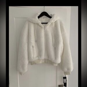 BLANK NOIR Cream Teddy Jacket with Hood. Brand New with tags, size L